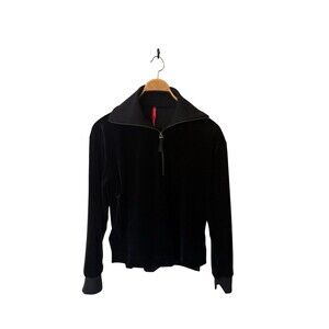 SPANX Black Velvet Half Zip Pullover Long Sleeve Jacket Women’s Size Small